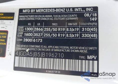 2018 Mercedes-Benz Gle 350 z USA, uszkodzony, nr VIN 4JGDA5JB5JB196210